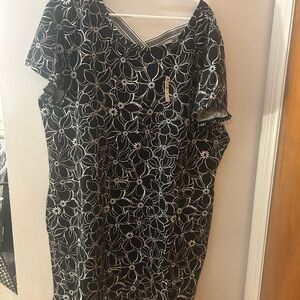 Talbots Black Dress with White Floral Outline